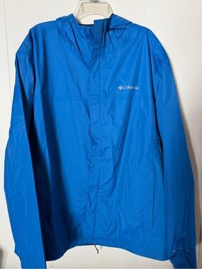 Columbia Men’s Bright Blue Hooded Rain Jacket